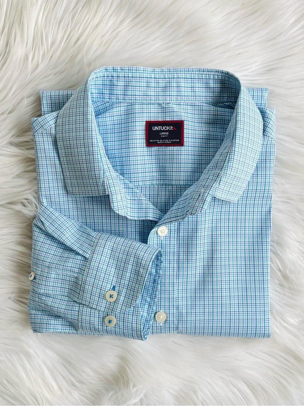 UNTUCKIt Men’s Slim Fit Blue Purple Plaid Button Down Shirt Large